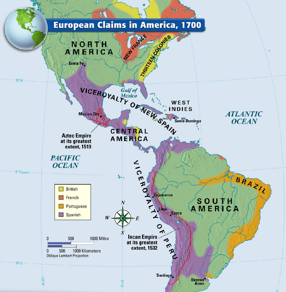 European Claims On America 1700 Orig 